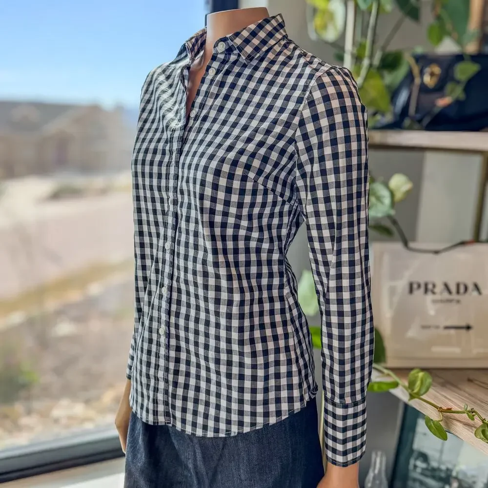 Banana Republic Black & White Gingham Riley Tailored Fit Button Up Top-Women's 0 - Picture 5 of 12